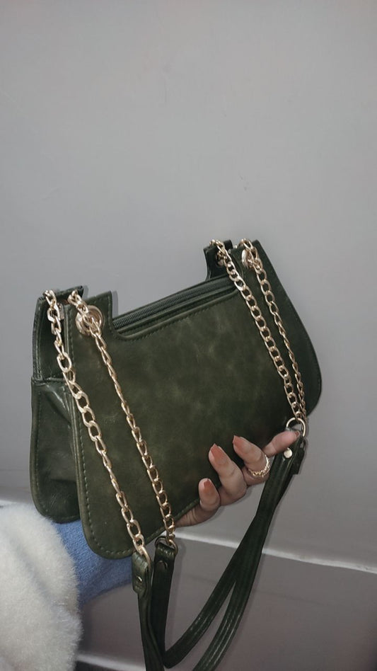 FLORA OLIVE GREEN Double Strap Shoulder Bag