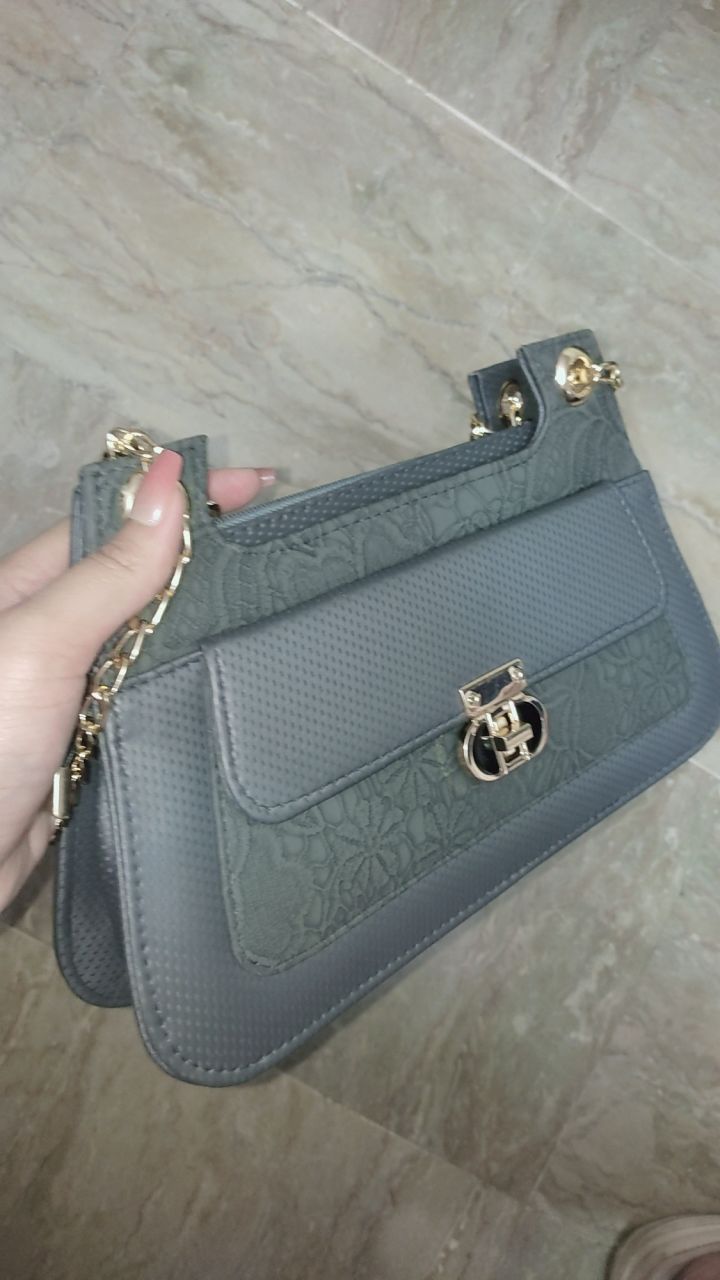 FLORA GREY Double Strap Shoulder Bag