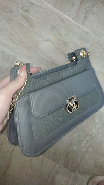 FLORA GREY Double Strap Shoulder Bag