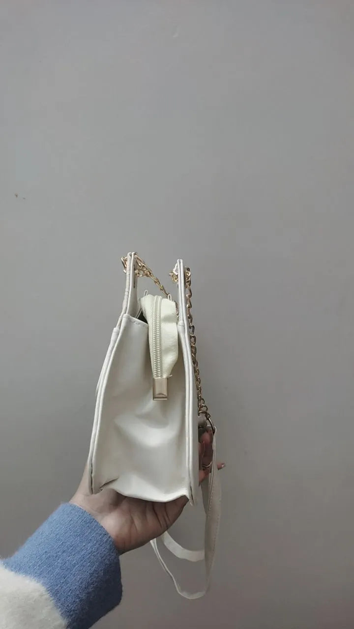 FLORA WHITE Double Strap Shoulder Bag