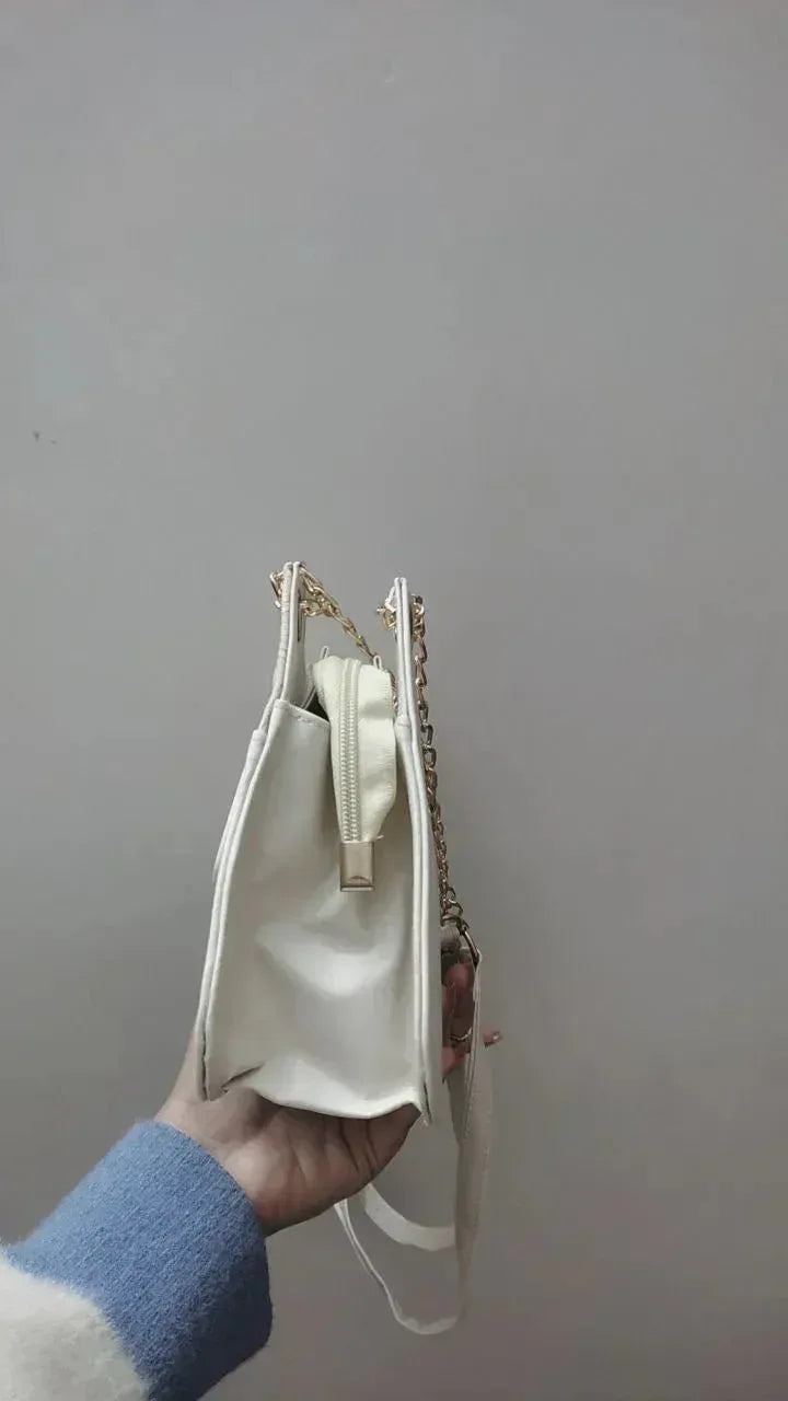 FLORA WHITE Double Strap Shoulder Bag - bagwik