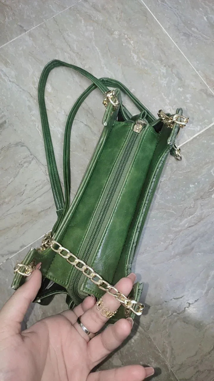 FLORA OLIVE GREEN Double Strap Shoulder Bag - bagwik