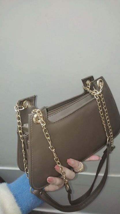 FLORA GREY Double Strap Shoulder Bag