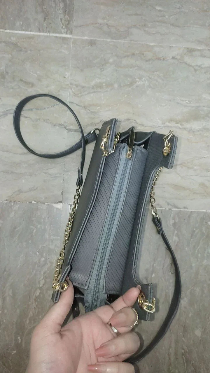 FLORA GREY Double Strap Shoulder Bag - bagwik