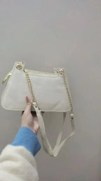 FLORA WHITE Double Strap Shoulder Bag - bagwik