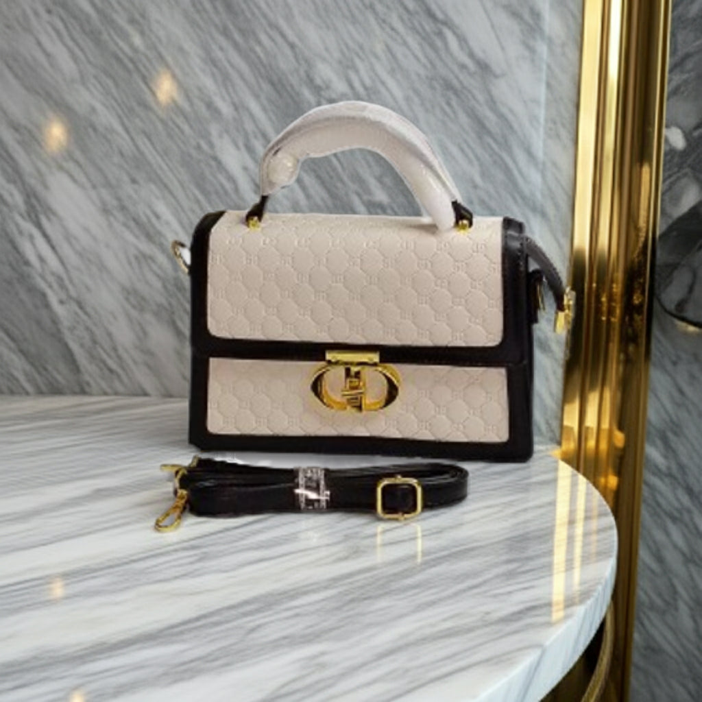 BagWik GUCCI White & Black Satchel Crossbody front view