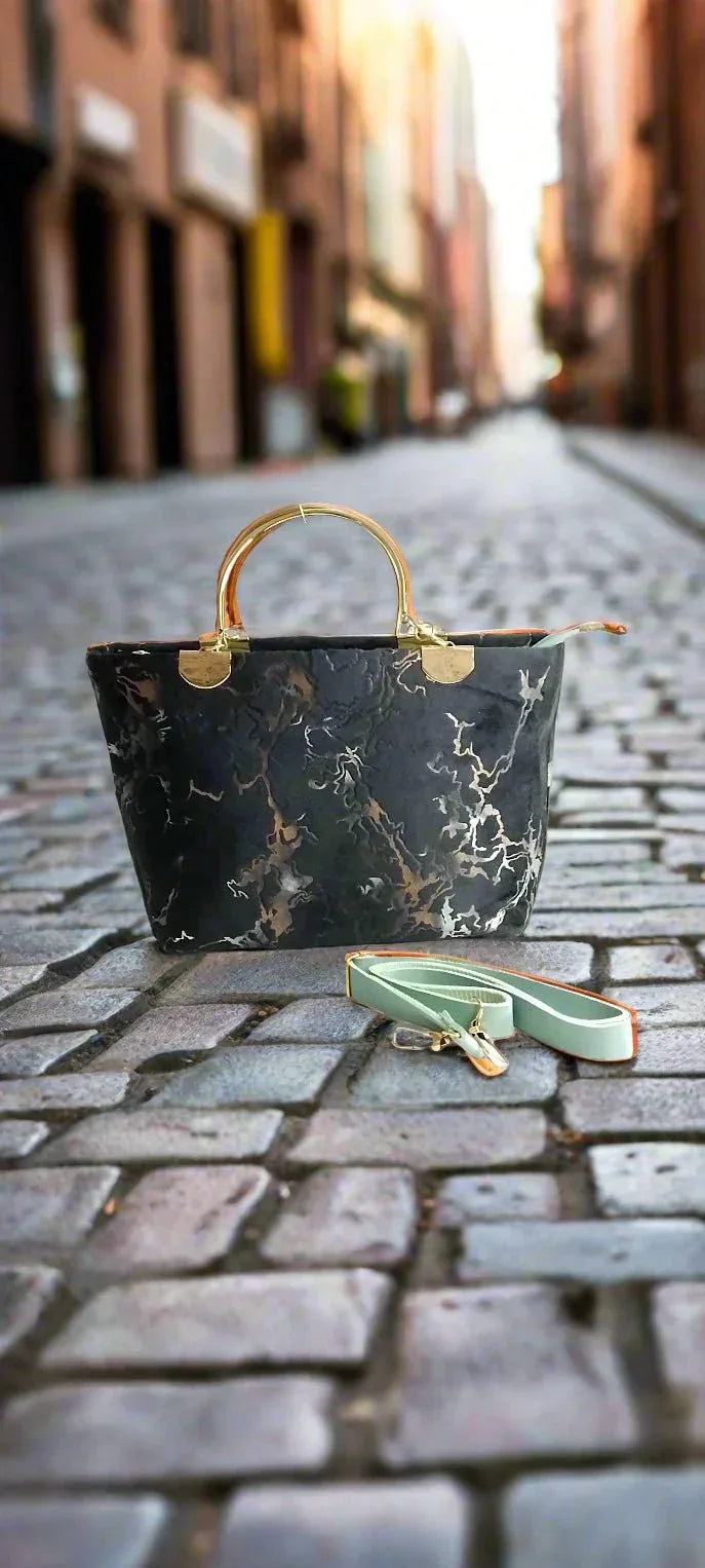 NOVA–BLACK Velvet marble pattern - bagwik