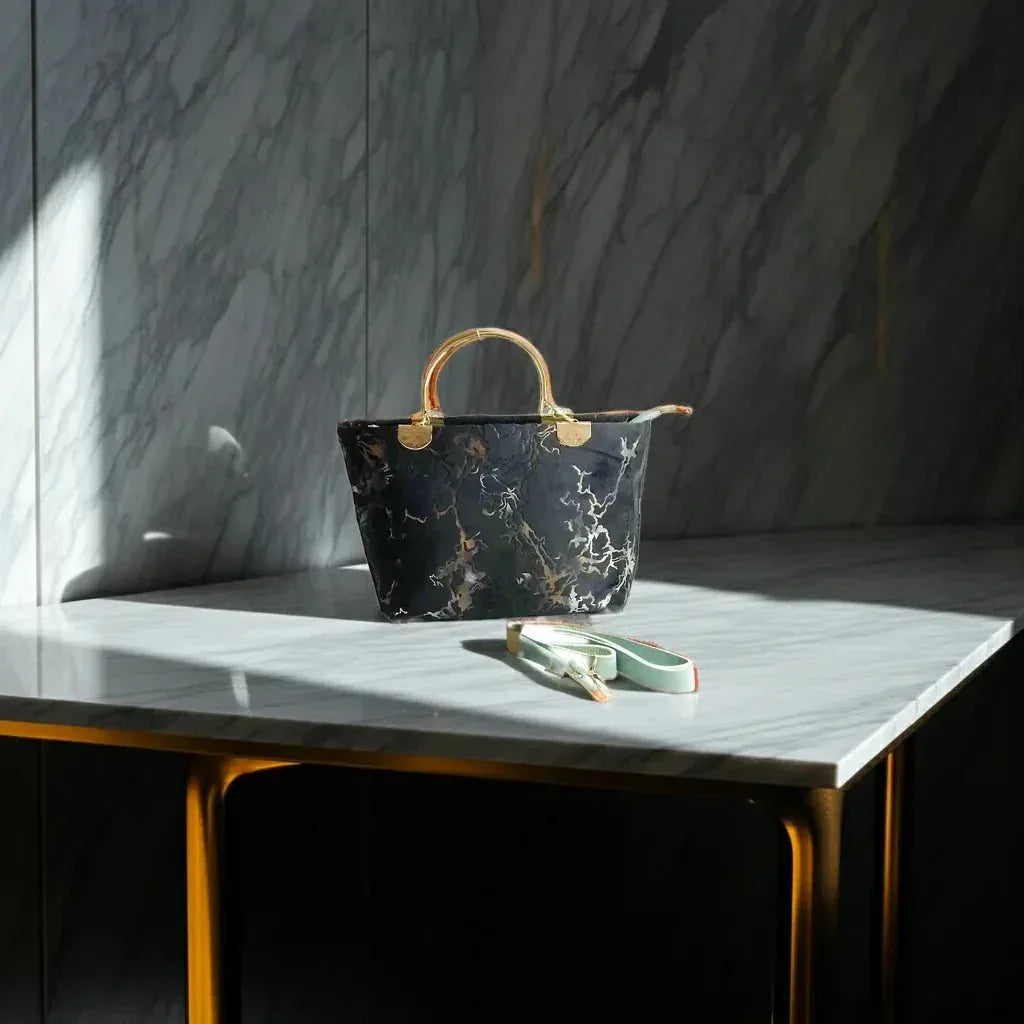 NOVA–BLACK Velvet marble pattern - bagwik