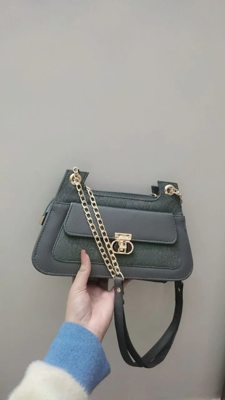 FLORA GREY Double Strap Shoulder Bag - bagwik