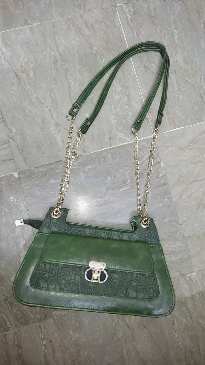 FLORA OLIVE GREEN Double Strap Shoulder Bag - bagwik