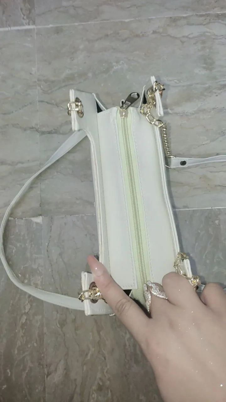 FLORA WHITE Double Strap Shoulder Bag