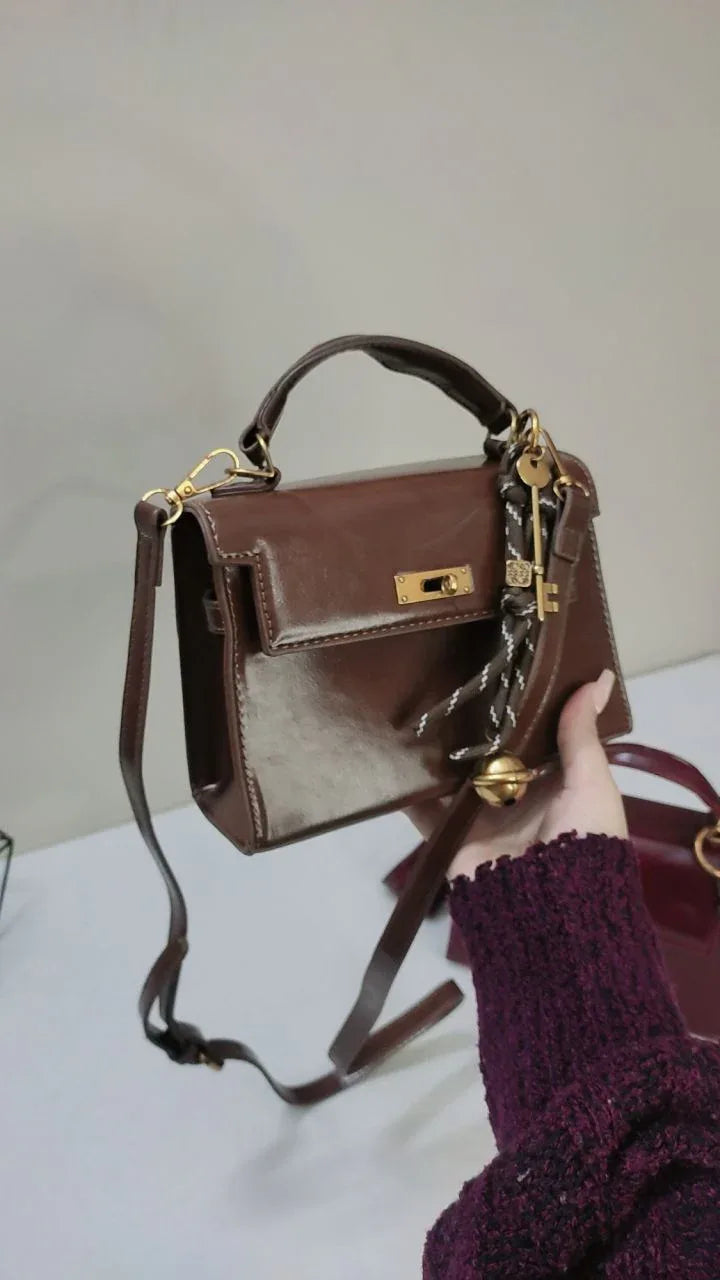 BELLA - MAROON AND BROWN Vintage Gloss Leather - bagwik