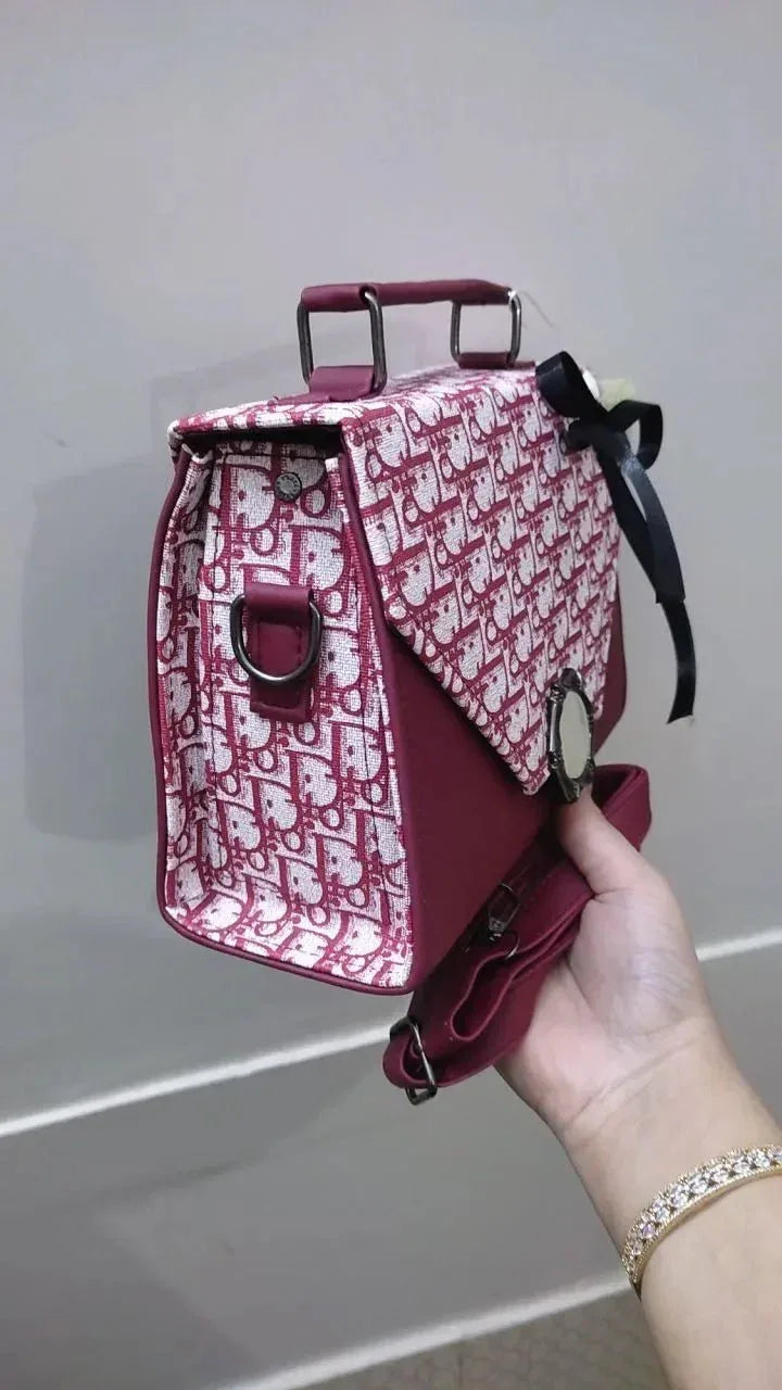 Luna - DARK PINK Pattern Satchel - bagwik