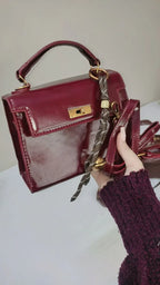 BELLA - MAROON AND BROWN Vintage Gloss Leather - bagwik
