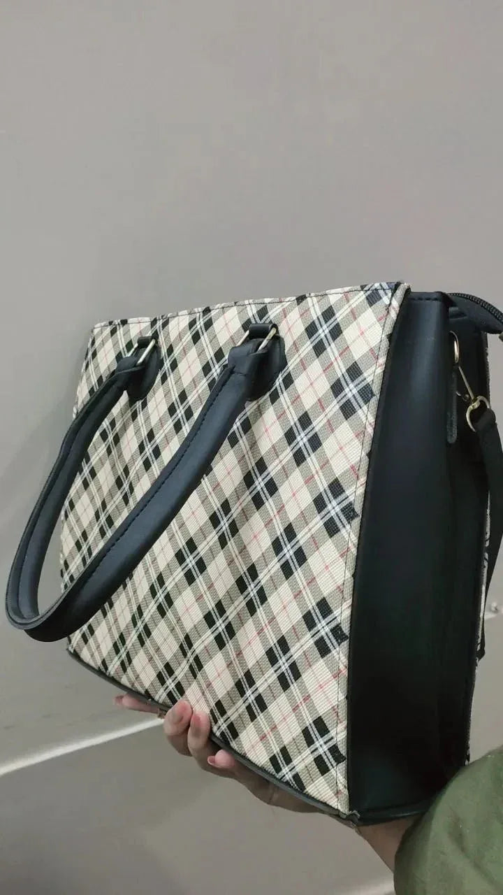 Beryl Check Tote – black/white Edition - bagwik